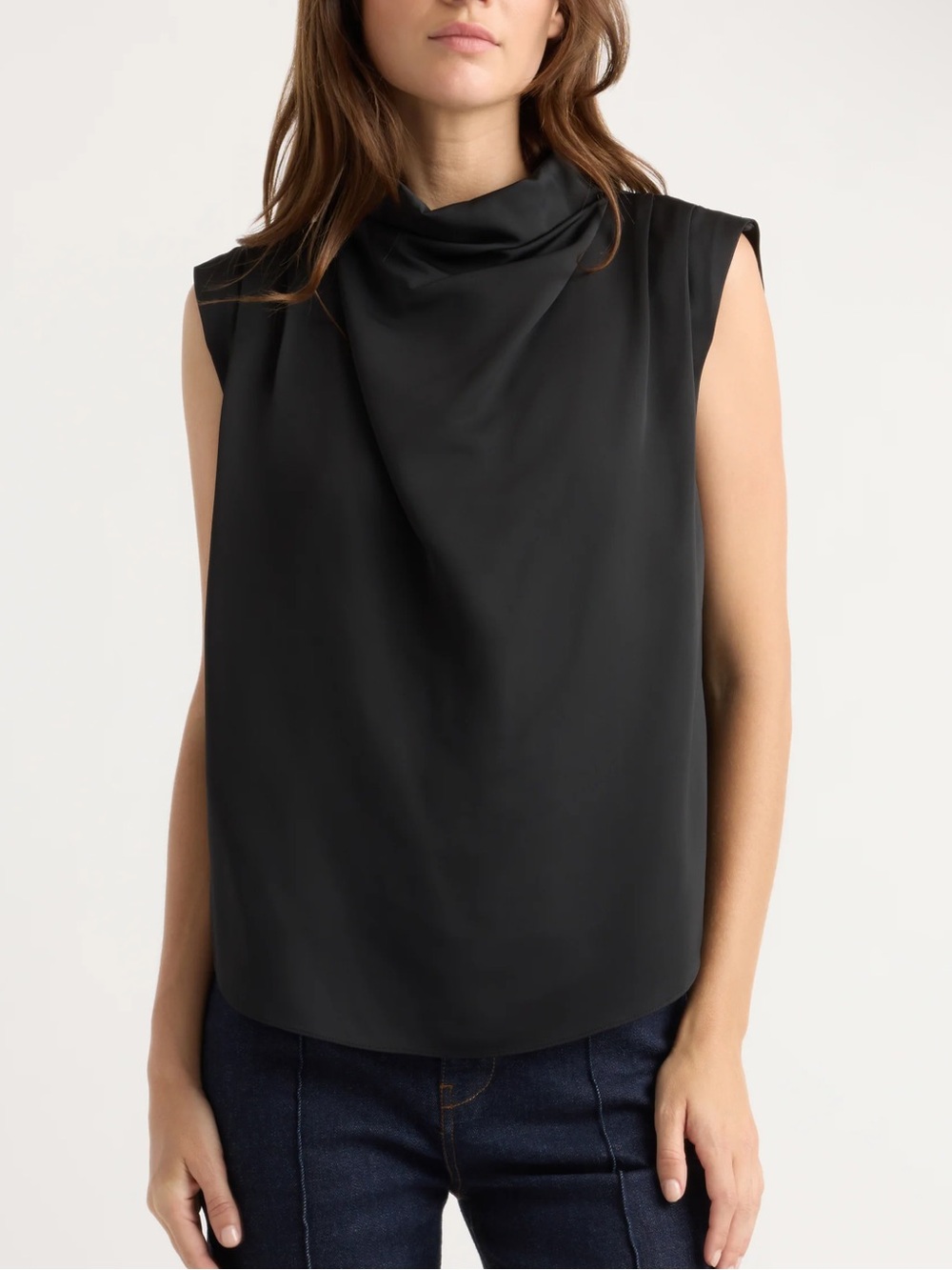 Modern Citizen Allegra Gathered-Neck Sleeveless Satin Blouse in Black - Picture 2 of 8